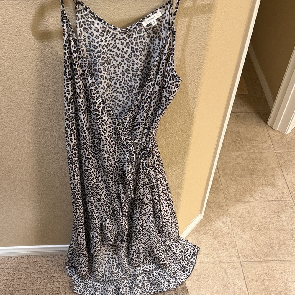 Easel Leopard Print Wrap Ruffle Midi Dress - Black and White
